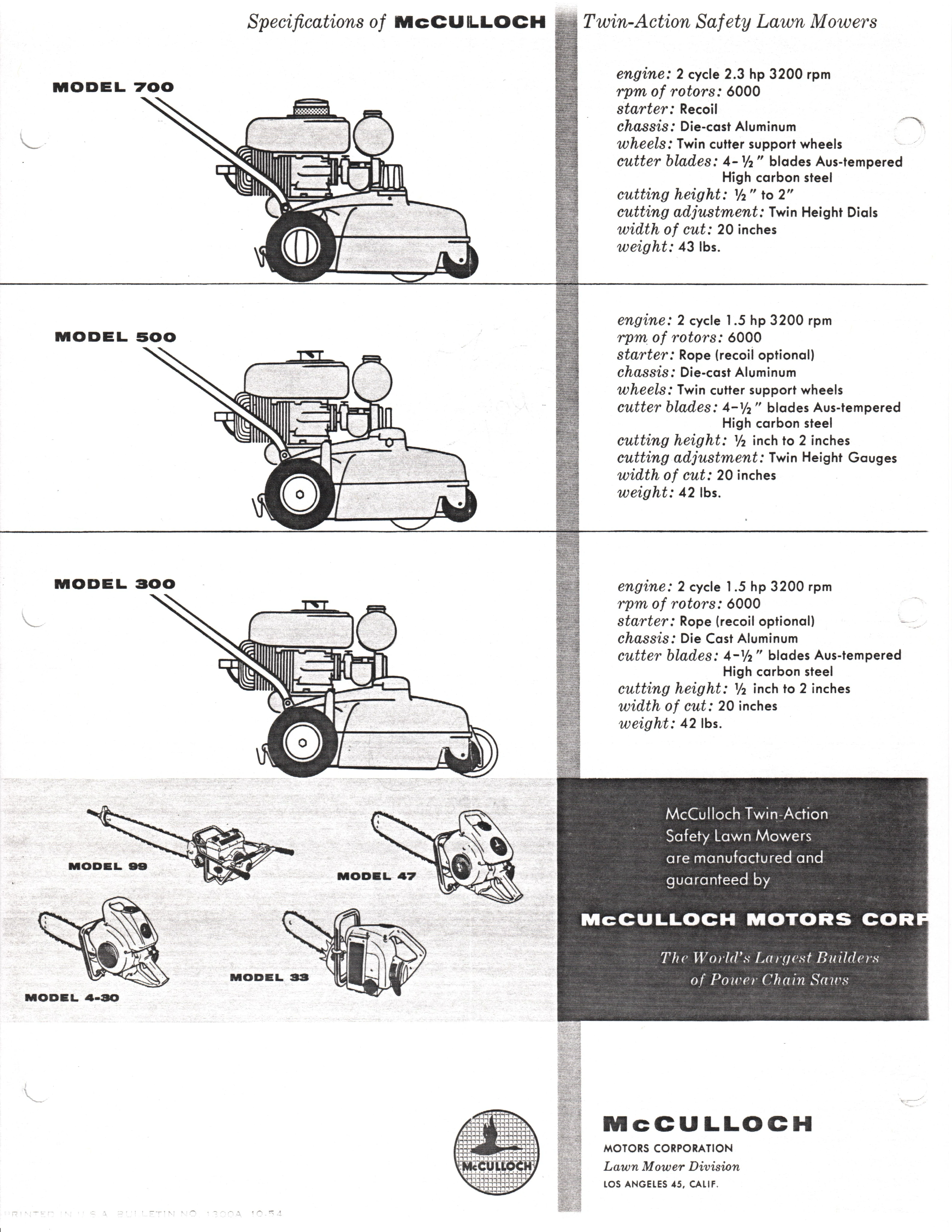 McCulloch Mower & Chainsaw Spec Sheets thumbnail