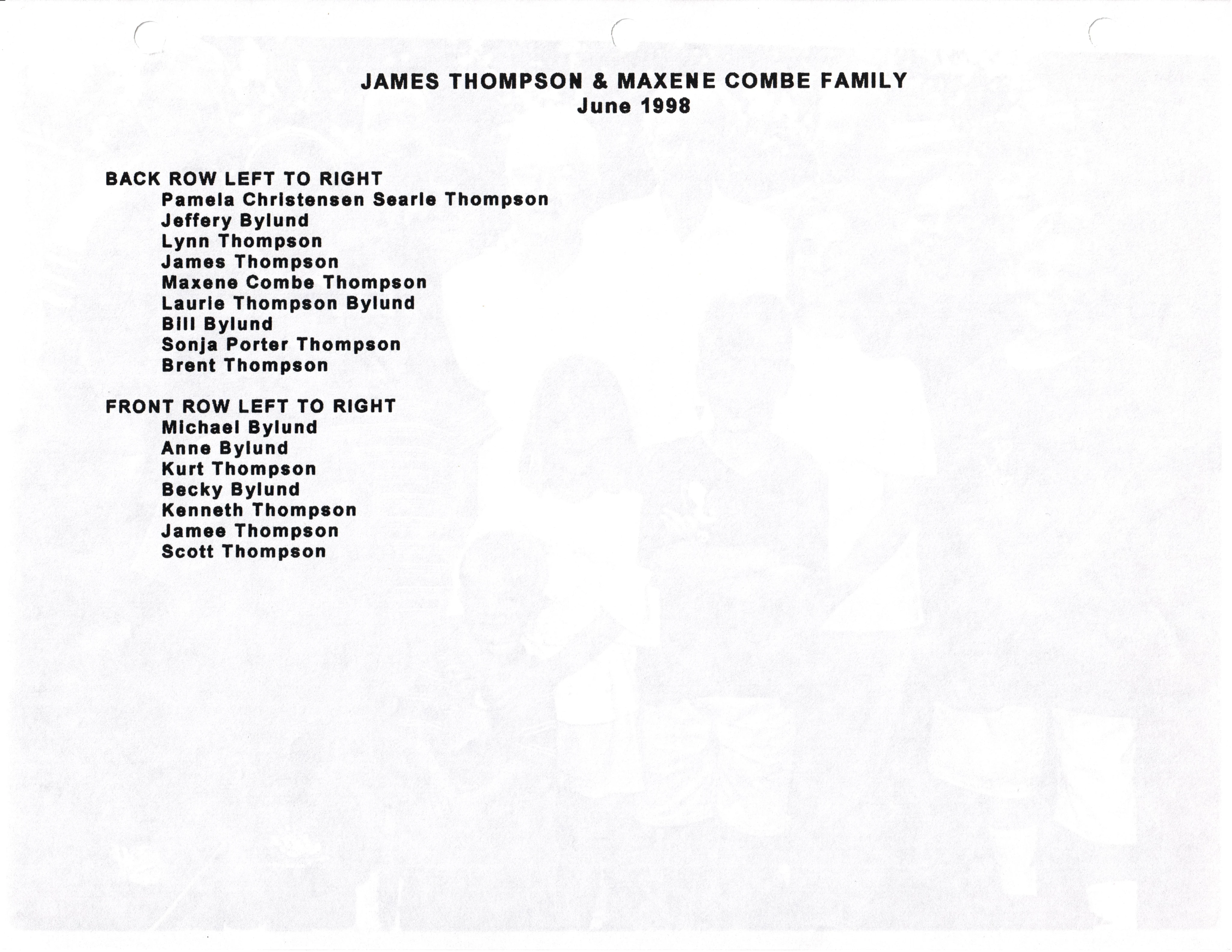 Thompson Family Photo back image